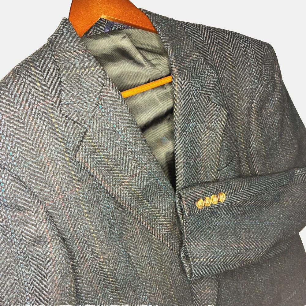 Vtg 80s-90s Austin Reed Regent St Navy Herringbone Wool Sport Coat USA Union